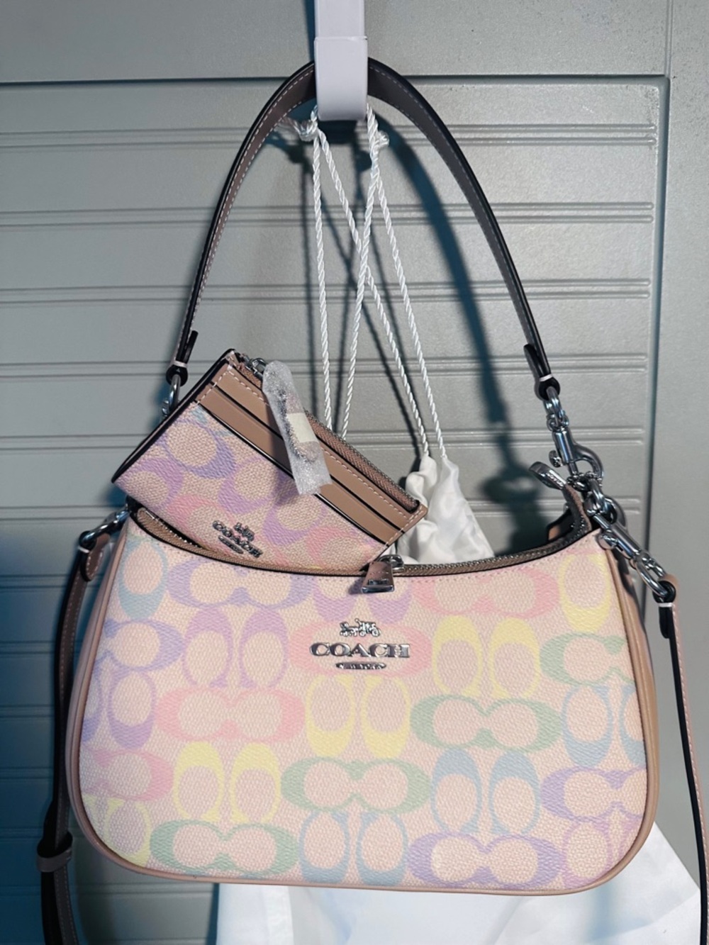 Coach Teri Shoulder Bag & Card Case in Rainbow Signature Canvas NWT MSRP: $486